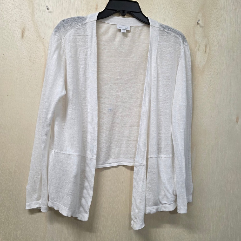 J. Jill Love Linen White Open Front Cardigan Sweater Petite S 100% Linen Slub